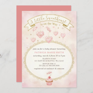 Little Sweetheart Valentines Girl Baby Shower Invitation