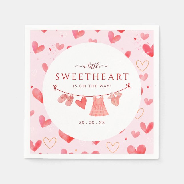 Little Sweetheart Valentines Girl Baby Shower  Napkin (Front)
