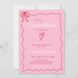 Little Sweetheart Valentines Pink Red Baby Shower Invitation