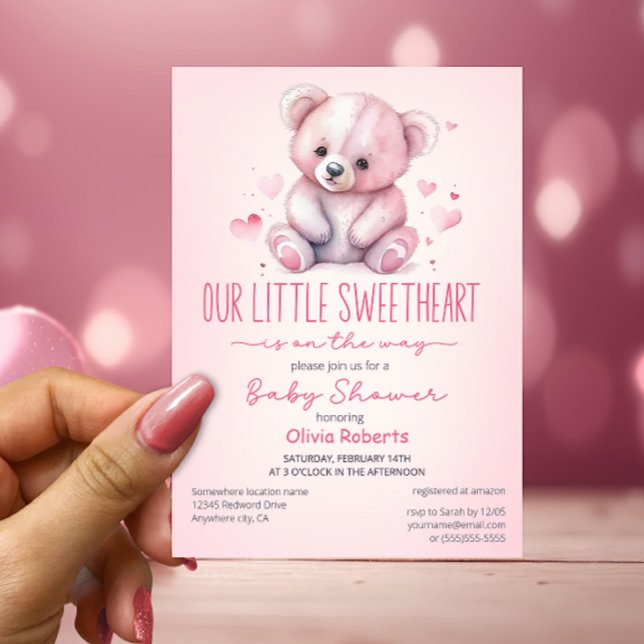 Little sweetheart watercolor bear Baby Shower Invitation (Creator Uploaded)