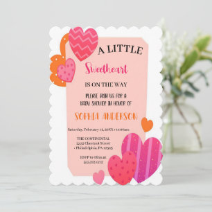 little sweetheart with watercolor hearts valentine invitation