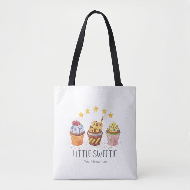 Little Sweetie Bright Colours Watercolor Cupcakes Tote Bag (Front)