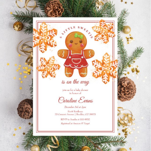 Little Sweetie Gingerbread Christmas Baby Shower Invitation (Creator Uploaded)