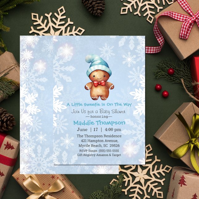 Little Sweetie Gingerbread Christmas Baby Shower  Invitation (Creator Uploaded)