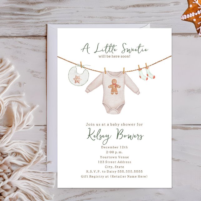Little Sweetie Gingerbread Cookie Neutral Baby Invitation (Creator Uploaded)