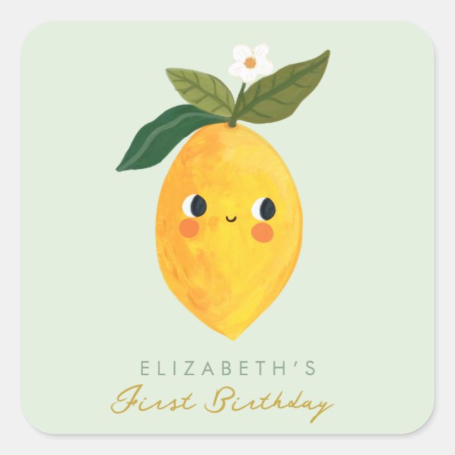 Little Sweetie Lemon First Birthday Square Sticker (Front)