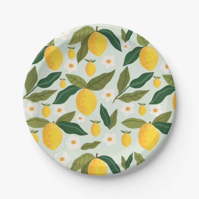 Little Sweetie Lemon Flowers Blossom Paper Plate (Front)