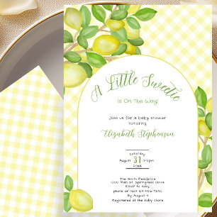 Little Sweetie Lemon Yellow Gingham Baby Shower Invitation