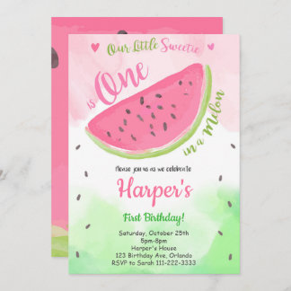 Little Sweetie One in a Melon Watermelon Invite