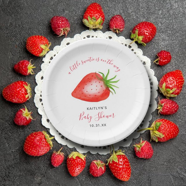 Little Sweetie Strawberry Baby Shower Paper Plate (Creator Uploaded)