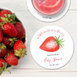 Little Sweetie Strawberry Baby Shower Round Paper Coaster<br><div class="desc">Celebrate in style with these cute and very trendy baby shower coasters. The design is easy to personalise with your special event wording and your guests will be thrilled when they see these fabulous coasters. Matching items can be found in the collection.</div>