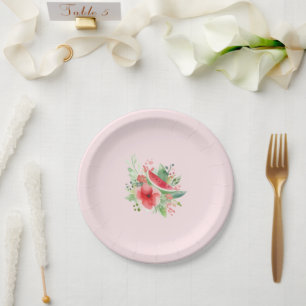 Little Sweetie 🍉 Watermelon Floral Baby Shower Paper Plate