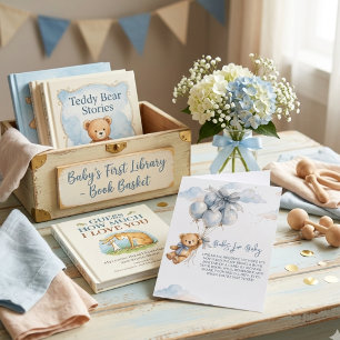 Little Teddy Bear Blue Balloons Clouds Baby Boy Enclosure Card
