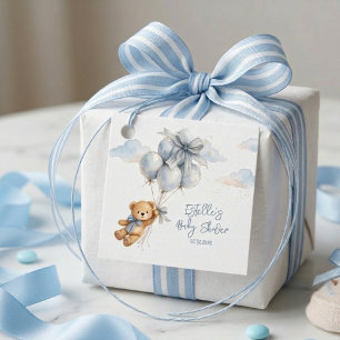 Little Teddy Bear Blue Balloons Clouds Baby Boy Favour Tags