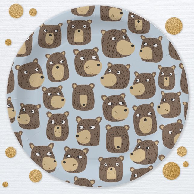 Little Teddy Bear Cub Pattern Paper Plate (Fun teddy bear cub pattern party paper plates)