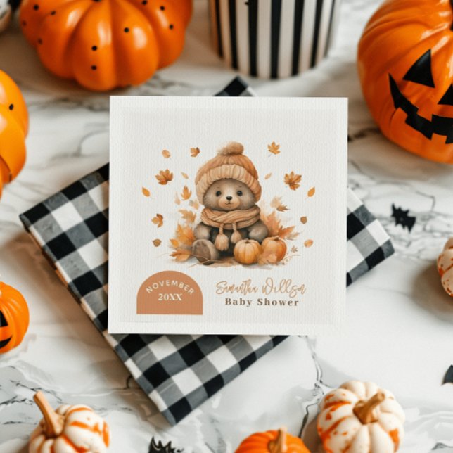  Little Teddy Bear Fall In Love Orange Pumpkin  Napkin (Creator Uploaded)