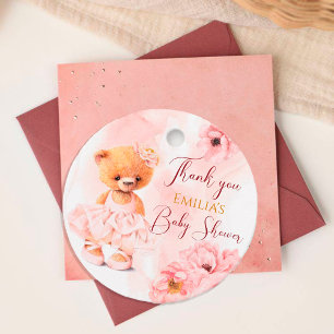 Little teddy bear flower princess pink watercolor favour tags