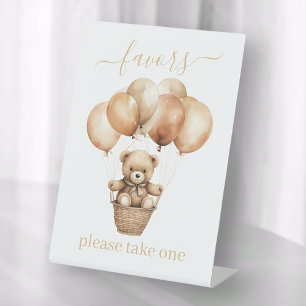 Little Teddy Bear with Balloons Favours Pedestal Sign