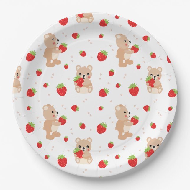 Little teddy bear with berry paper plate (Front)