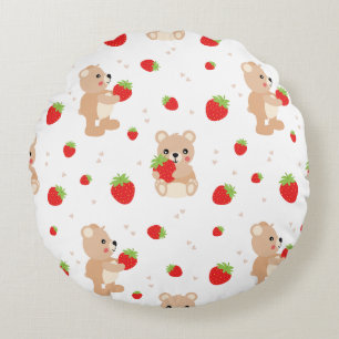 Little teddy bear with berry round cushion