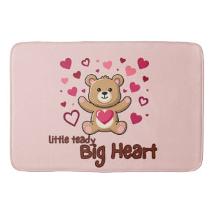 "Little Teddy Big Heart" Cute Bear Light Pink Bath Mat