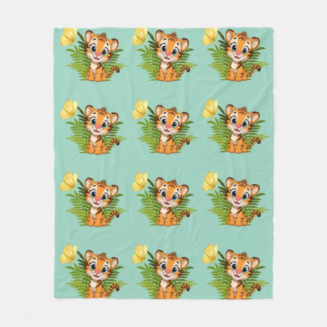  Little Tiger & Butterfly Fleece Blanket (Front)