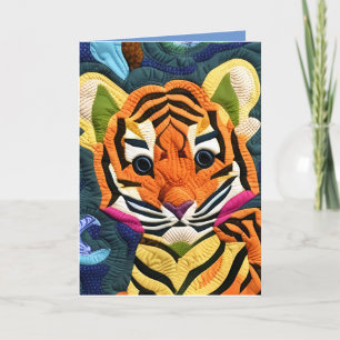 Little Tiger Cub Quilt Like Design Birthday Card