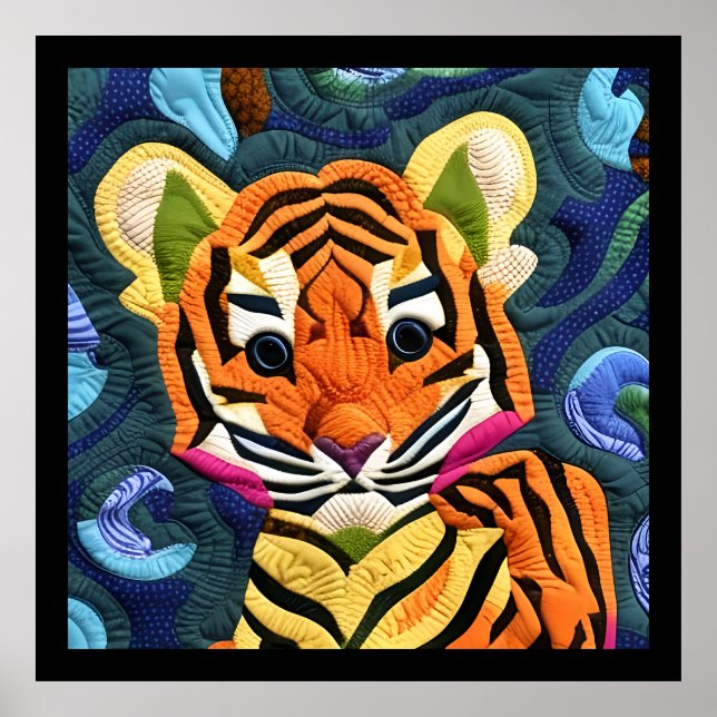 Little Tiger Cub Quilt Like Design Poster (Front)