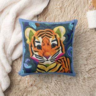 Little Tiger Cub Quilt Like Design Throw Pillow