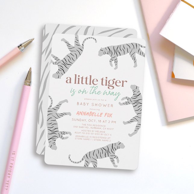 Little Tiger Modern Grey Baby Shower Invitation (Creator Uploaded)