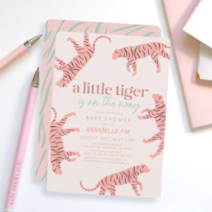 Little Tiger Modern Pink Girl Baby Shower Invitation