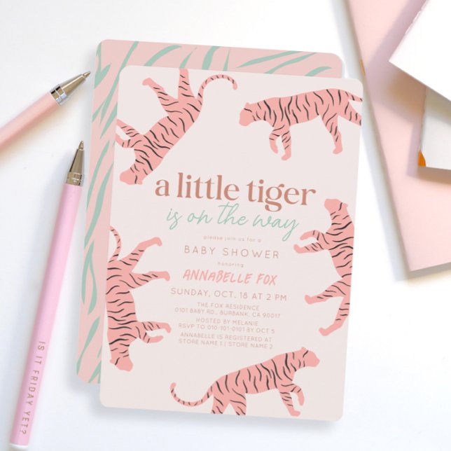 Little Tiger Modern Pink Girl Baby Shower Invitation (Creator Uploaded)