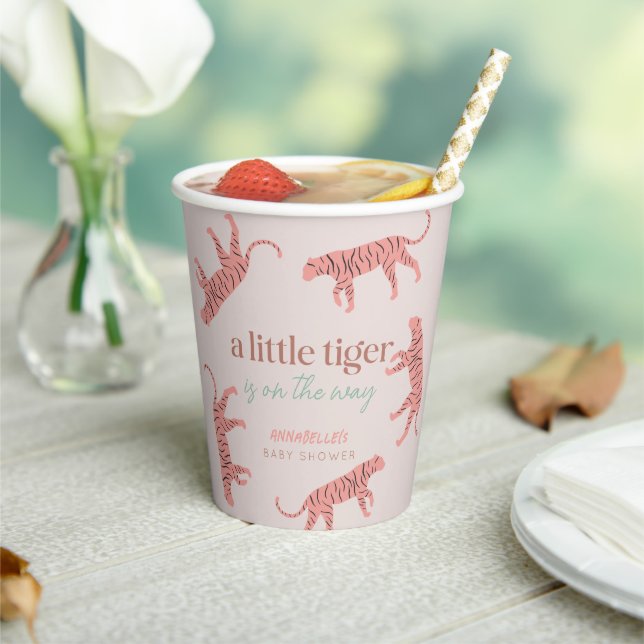 Little Tiger Modern Pink Girl Baby Shower Paper Cups (Insitu)