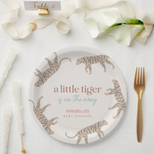 Little Tiger Modern Taupe Baby Shower Paper Plate