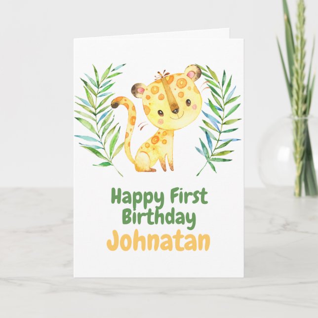 Little tiger Safari Baby Happy 1st Birthday Card (Front)