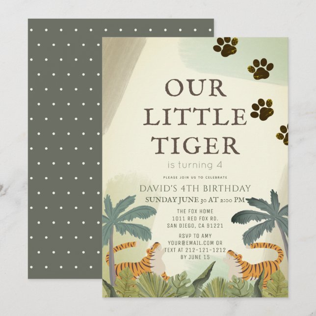Little Tiger Safari Jungle Kids Birthday Invitation (Front/Back)