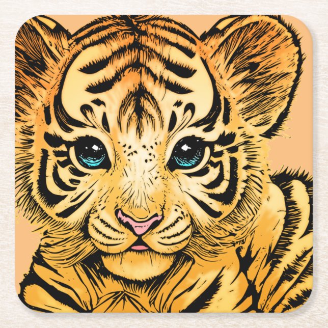 LITTLE TIGER SQUARE PAPER COASTER (Front)