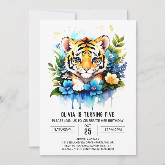 Little Tiger's Adventure Boy Birthday Invitation (Front)