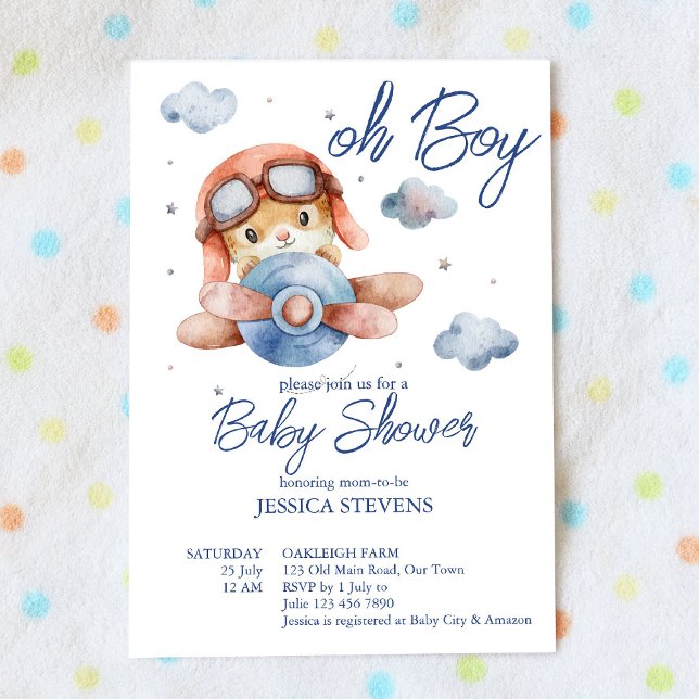 Little tiny pilot aeroplane baby shower invitation (Creator Uploaded)