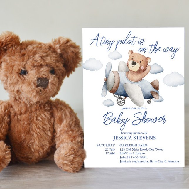 Little tiny pilot aeroplane baby shower invitation (Creator Uploaded)