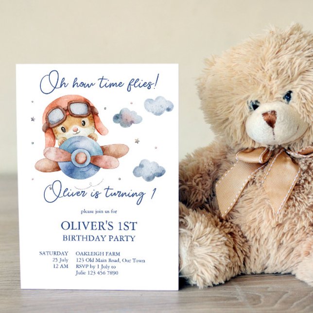 Little tiny pilot aeroplane time flies birthday invitation (Creator Uploaded)