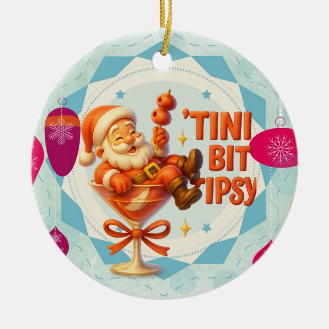 little tipsy santa ceramic tree decoration (Front)