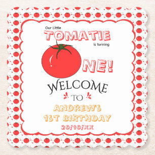 Little Tomatie Is Turning One Cute 1st Birthday Paper Coaster