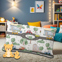 Little Town & Cars Colourful Pattern