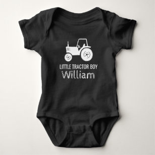 Little tractor boy white green custom baby romper baby bodysuit