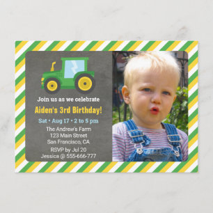 Little Tractor Boys Birthday Party Photo Invitation