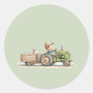 Little Tractor Farm Birthday Classic Round Sticker