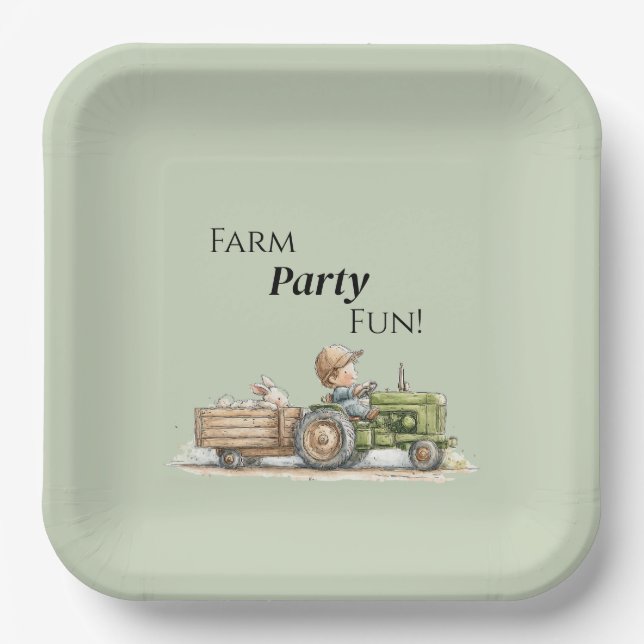 Little Tractor Farm Birthday Paper Plate (Front)