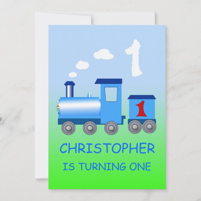 Little train 1st birthday party invitation (Front)