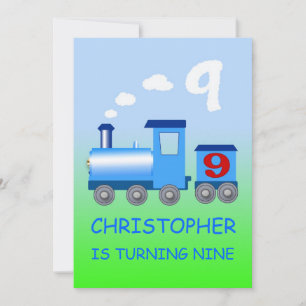 Little train 9th birthday party invitation